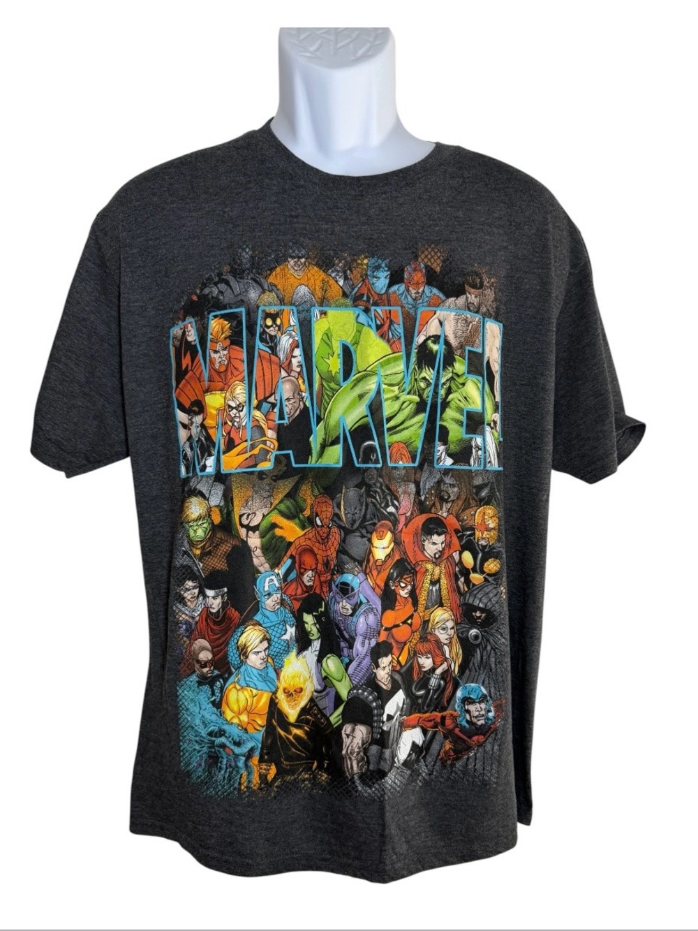 Marvel Mad Engine Mens Large Gray Character Collage Graphic Tee Hulk Spider-Man